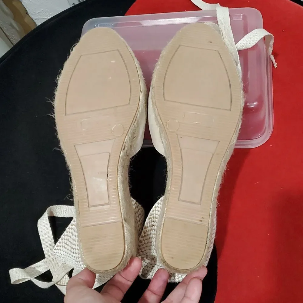 Boden Made In Spain Lace Up Espadrille Wedge In Cream Size 40 Or 9